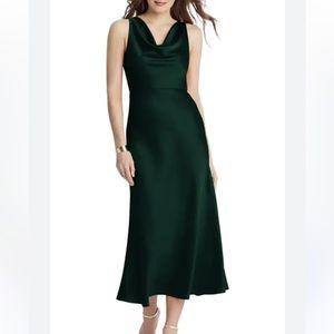 LOVELY Esme Silk Cowl Neck Midi Dress- Evergreen